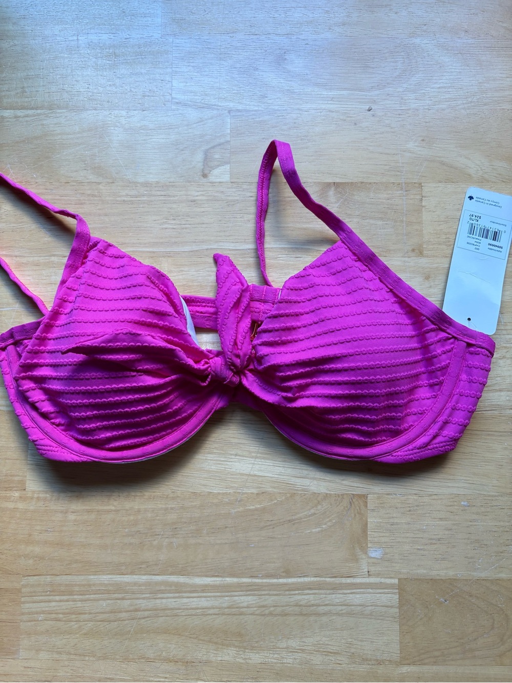 aerie Fuchsia Textured Tie-Front Bikini Top
